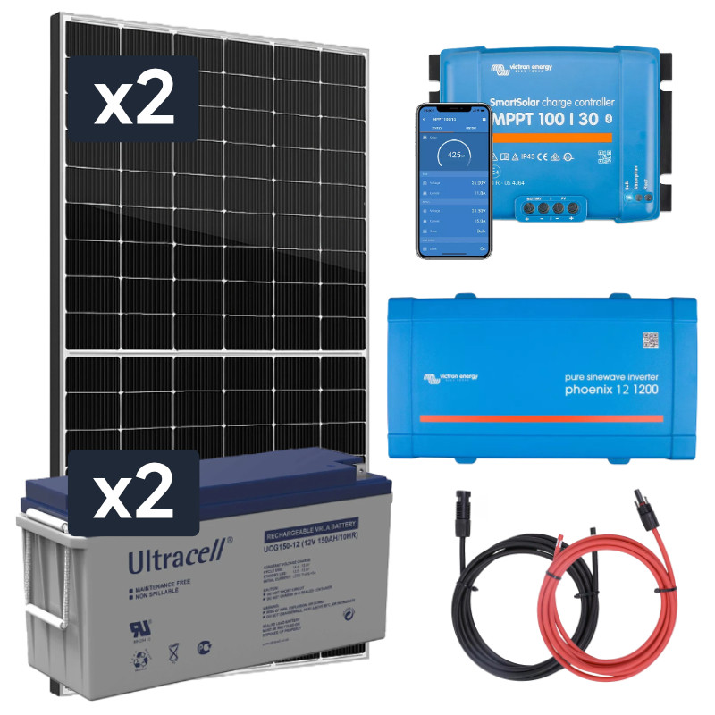 Elektrownia słoneczna 870Wp z akumulatorem - zasilanie 230V moc 1000W + MPPT